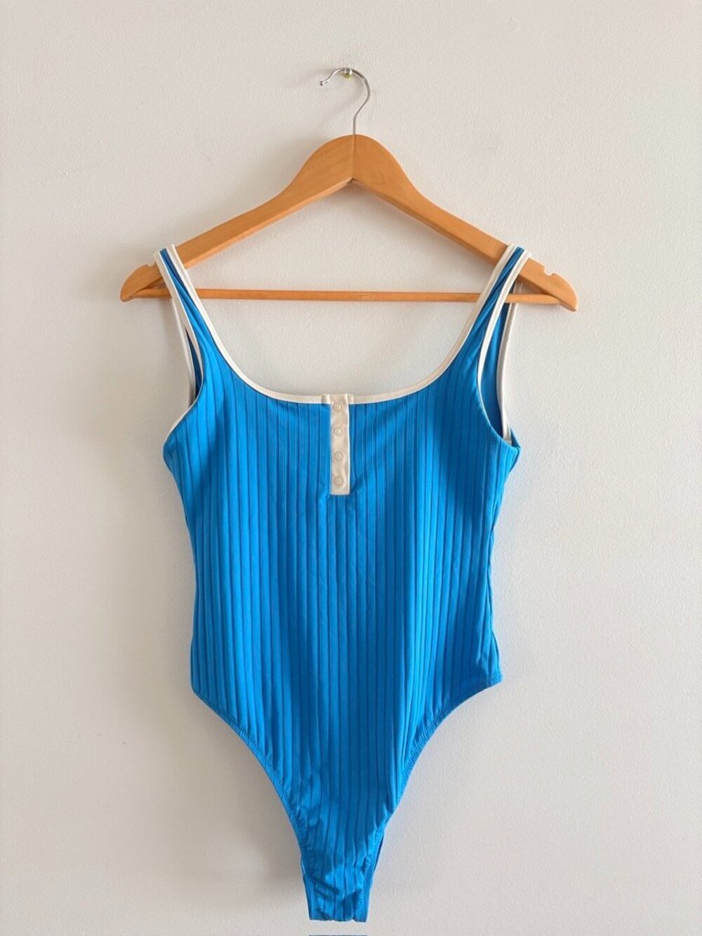 Aerie Wide Rib Henley Cheeky One Piece Swimsuit NWT Blue Size Small - Picture 4 of 7